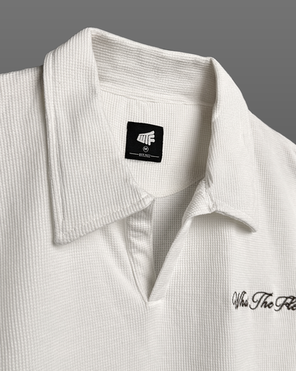 UrbanDrip Men's Oversized Waffle Knit Polo T-Shirt | Premium White Streetwear