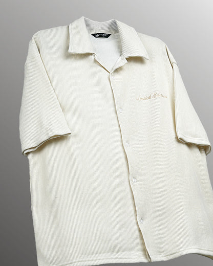 UrbanDrip Men's Oversized Cream Ribbed Shirt | Premium Minimal Streetwear