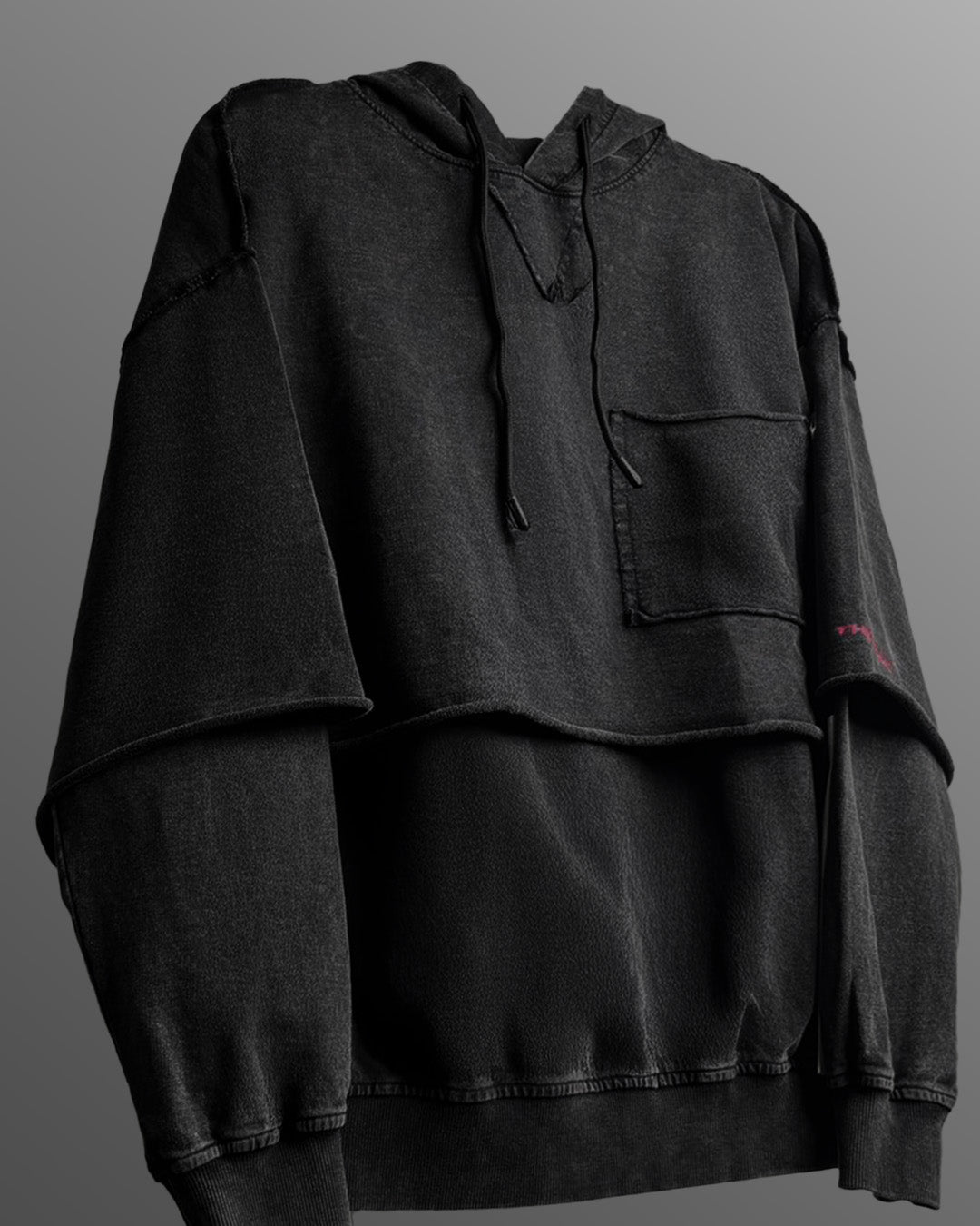 UrbanDrip Washed Black Oversized Layered Hoodie | Premium Vintage Streetwear Hoodie