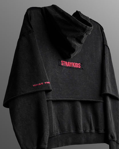 UrbanDrip Washed Black Oversized Layered Hoodie | Premium Vintage Streetwear Hoodie