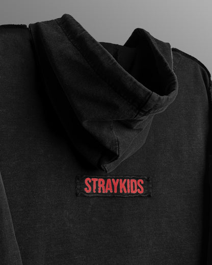 UrbanDrip Washed Black Oversized Layered Hoodie | Premium Vintage Streetwear Hoodie