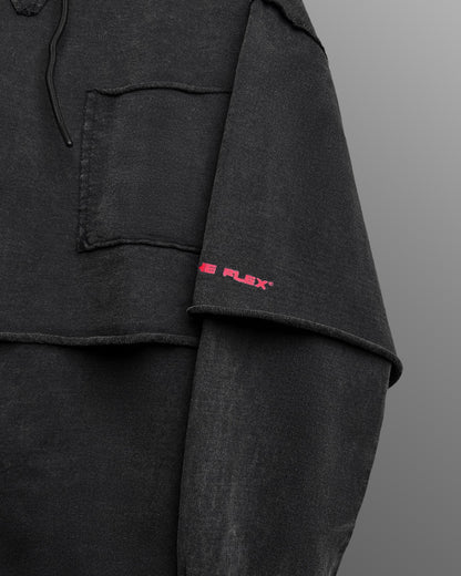 UrbanDrip Washed Black Oversized Layered Hoodie | Premium Vintage Streetwear Hoodie