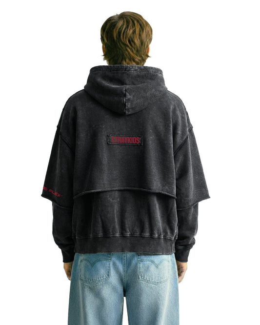 UrbanDrip Washed Black Oversized Layered Hoodie | Premium Vintage Streetwear Hoodie