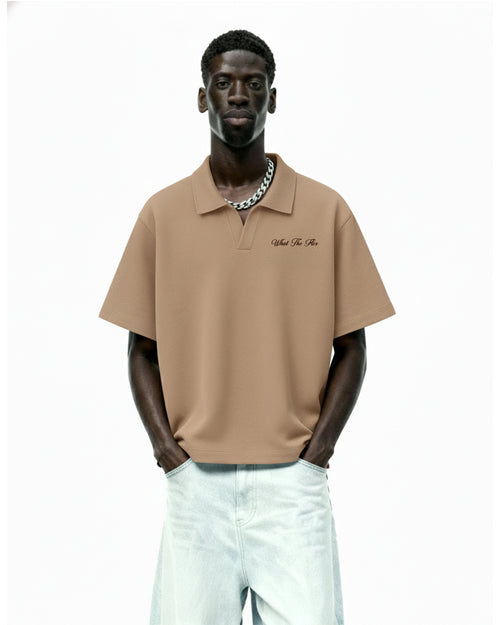 UrbanDrip Men's Oversized Beige Waffle Knit Polo T-Shirt | Premium Streetwear