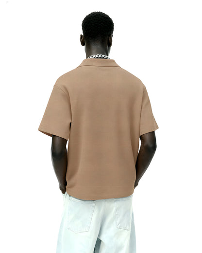 UrbanDrip Men's Oversized Beige Waffle Knit Polo T-Shirt | Premium Streetwear