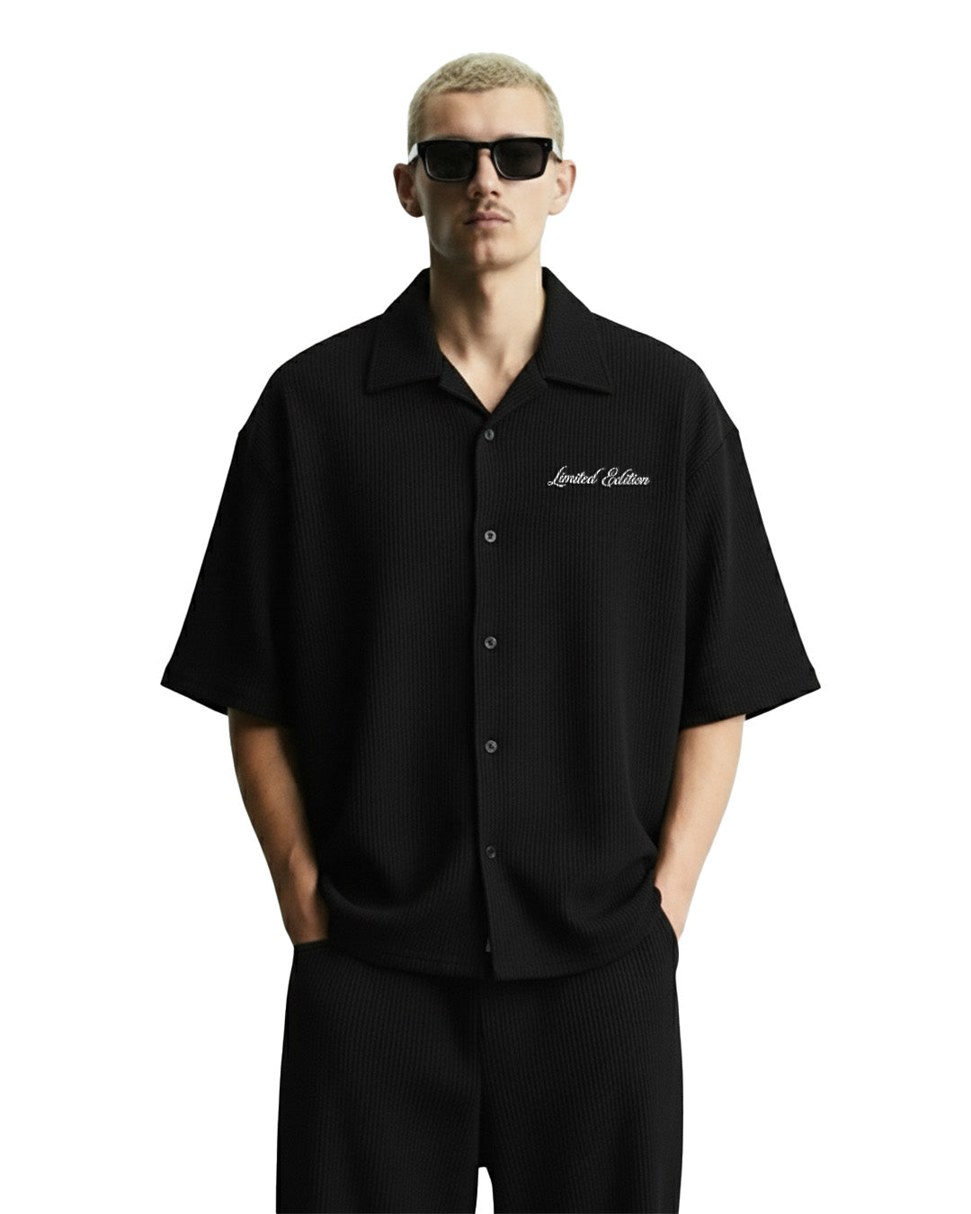 UrbanDrip Men's Oversized Black Ribbed Shirt | Premium Minimal Streetwear