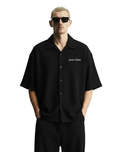 UrbanDrip Men's Oversized Black Ribbed Shirt | Premium Minimal Streetwear
