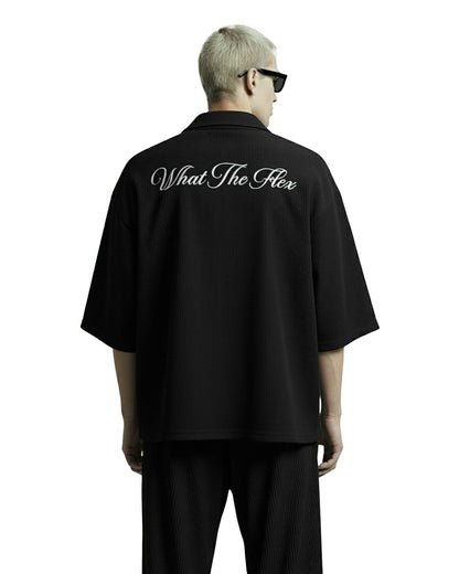 UrbanDrip Men's Oversized Black Ribbed Shirt | Premium Minimal Streetwear
