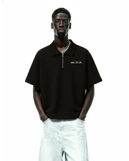 UrbanDrip Men's Oversized Half-Zip Waffle Knit Polo T-Shirt | Premium Black Streetwear
