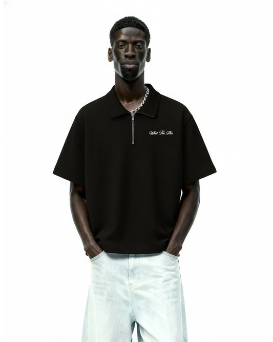 UrbanDrip Men's Oversized Half-Zip Waffle Knit Polo T-Shirt | Premium Black Streetwear