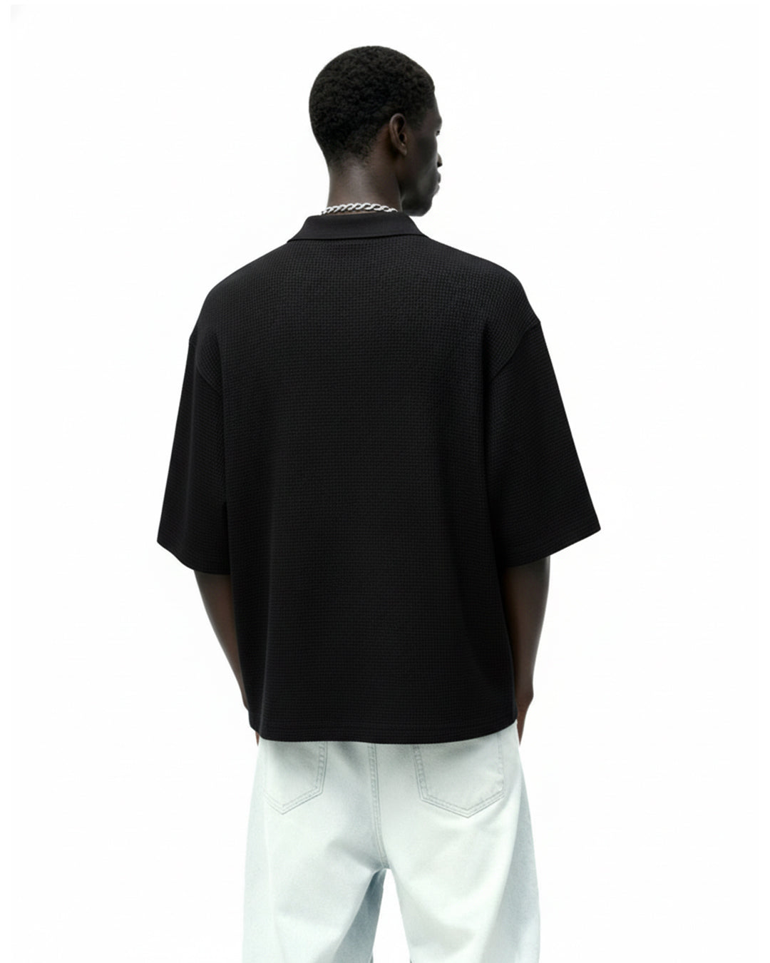UrbanDrip Men's Oversized Half-Zip Waffle Knit Polo T-Shirt | Premium Black Streetwear