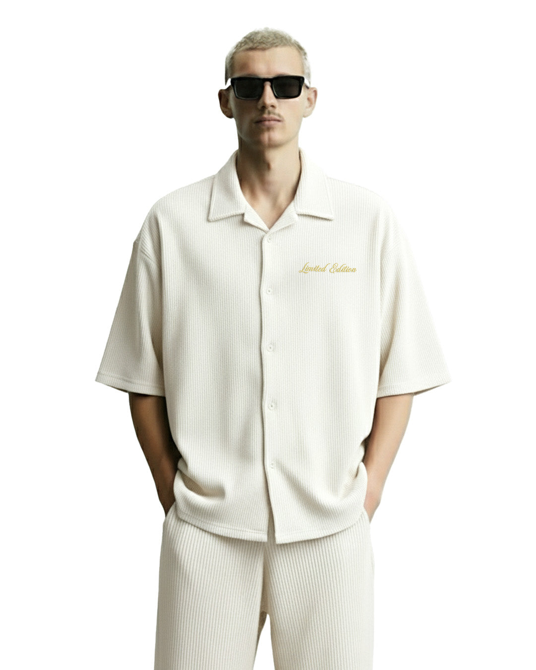 UrbanDrip Men's Oversized Cream Ribbed Shirt | Premium Minimal Streetwear
