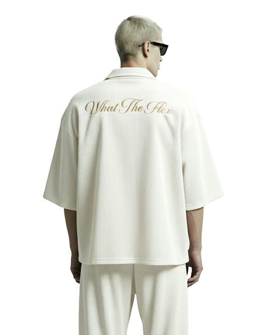UrbanDrip Men's Oversized Cream Ribbed Shirt | Premium Minimal Streetwear