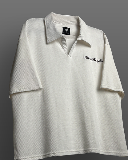 UrbanDrip Men's Oversized Waffle Knit Polo T-Shirt | Premium White Streetwear