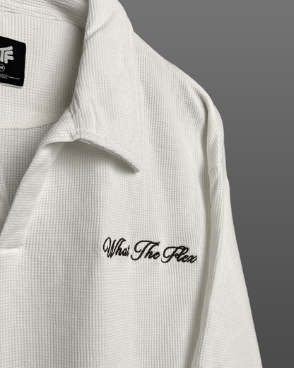 UrbanDrip Men's Oversized Waffle Knit Polo T-Shirt | Premium White Streetwear