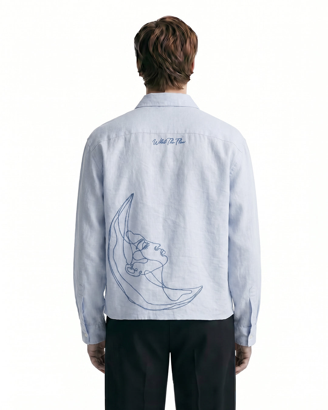 UrbanDrip Men's Oversized Moon Graphic Linen Shirt | Premium Sky Blue Streetwear