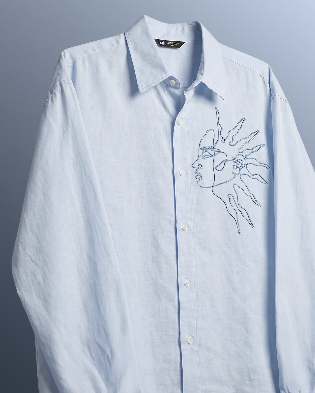 UrbanDrip Men's Oversized Moon Graphic Linen Shirt | Premium Sky Blue Streetwear