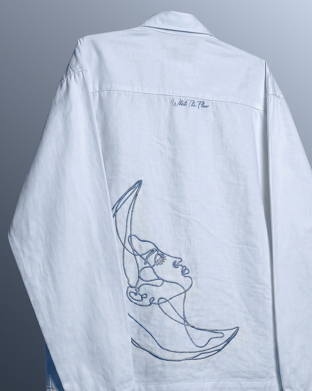 UrbanDrip Men's Oversized Moon Graphic Linen Shirt | Premium Sky Blue Streetwear