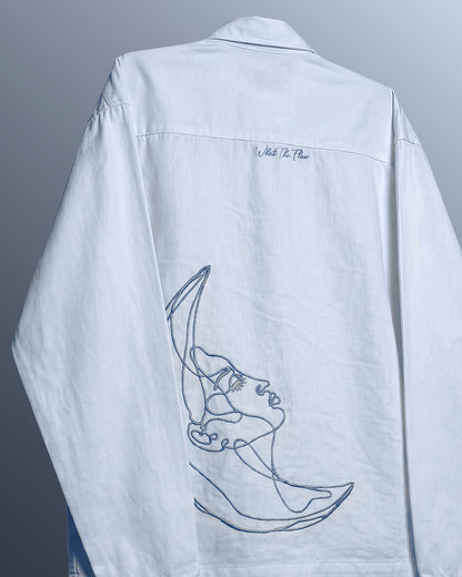 UrbanDrip Men's Oversized Moon Graphic Linen Shirt | Premium Sky Blue Streetwear
