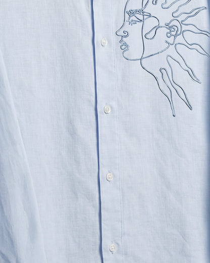 UrbanDrip Men's Oversized Moon Graphic Linen Shirt | Premium Sky Blue Streetwear