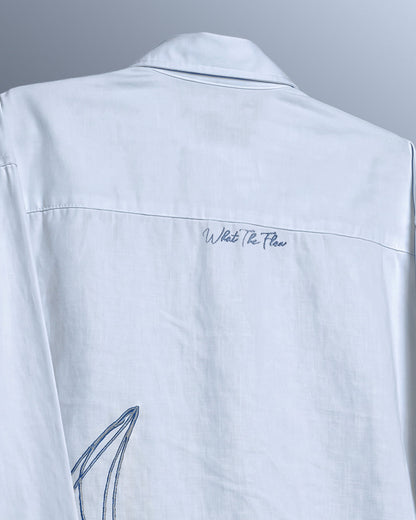 UrbanDrip Men's Oversized Moon Graphic Linen Shirt | Premium Sky Blue Streetwear