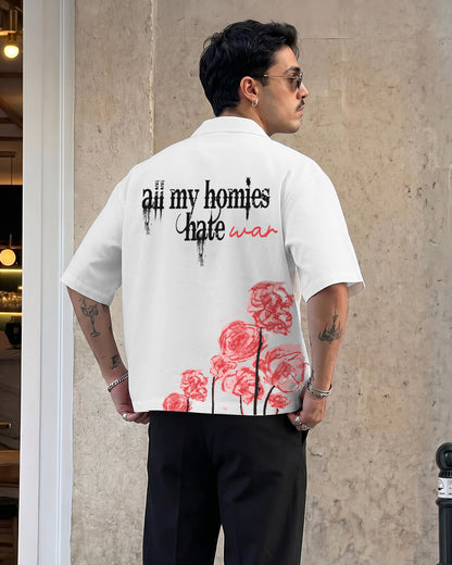 UrbanDrip Men's Oversized Graphic Cotton Shirt | Premium White Streetwear