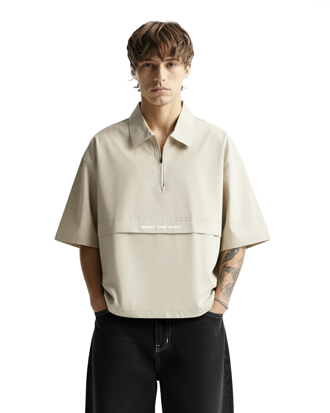 UrbanDrip Men's Oversized Half-Zip Polo T-Shirt | Premium Minimal Streetwear Tee