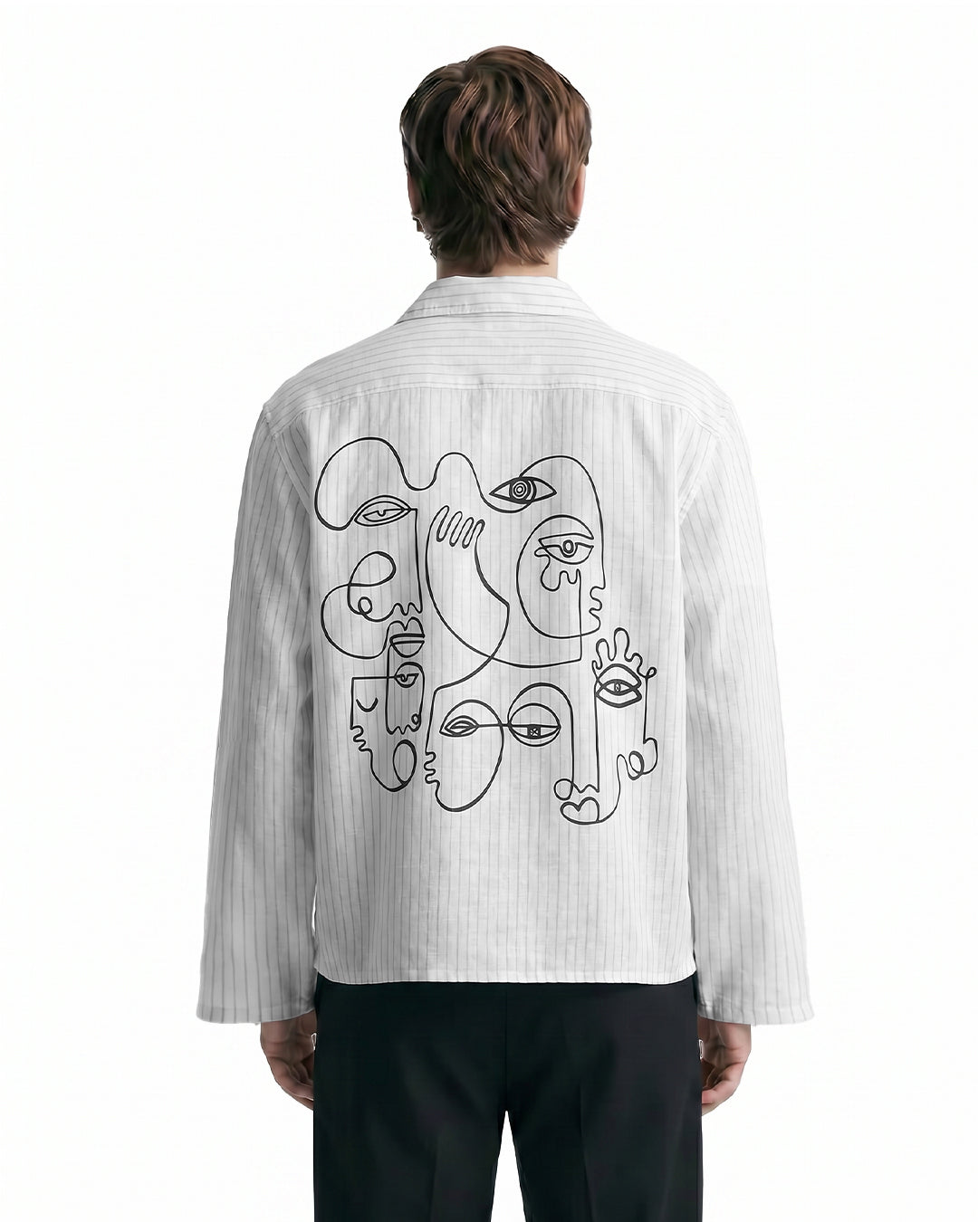 UrbanDrip Men's Oversized Abstract Line Art Pinstripe Shirt | Premium Streetwear