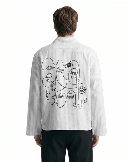 UrbanDrip Men's Oversized Abstract Line Art Pinstripe Shirt | Premium Streetwear