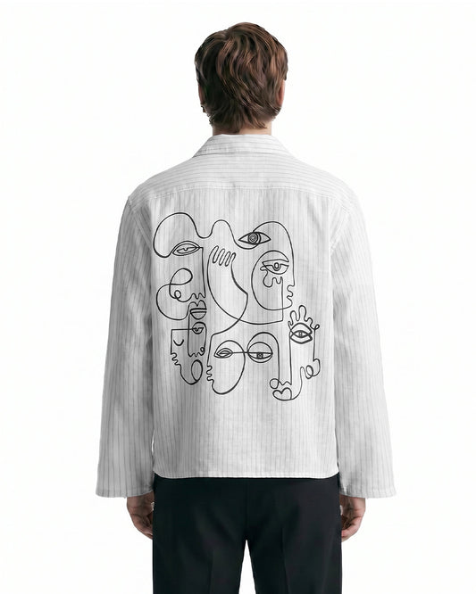 UrbanDrip Men's Oversized Abstract Line Art Pinstripe Shirt | Premium Streetwear