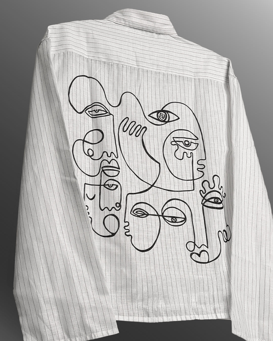 UrbanDrip Men's Oversized Abstract Line Art Pinstripe Shirt | Premium Streetwear