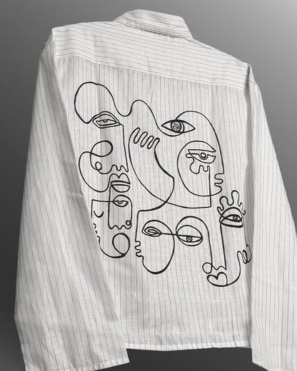 UrbanDrip Men's Oversized Abstract Line Art Pinstripe Shirt | Premium Streetwear