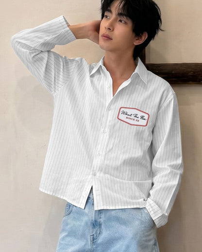 UrbanDrip Men's Oversized Abstract Line Art Pinstripe Shirt | Premium Streetwear