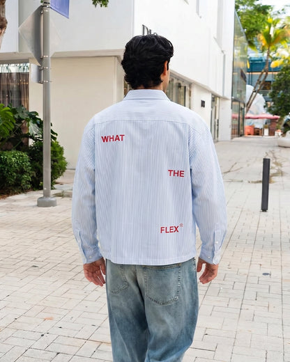 UrbanDrip Men's Oversized Blue Pinstripe Cotton Shirt | Premium Streetwear