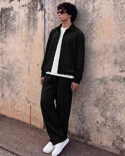 UrbanDrip Men's Oversized Black Textured Graphic Shirt | Premium Streetwear