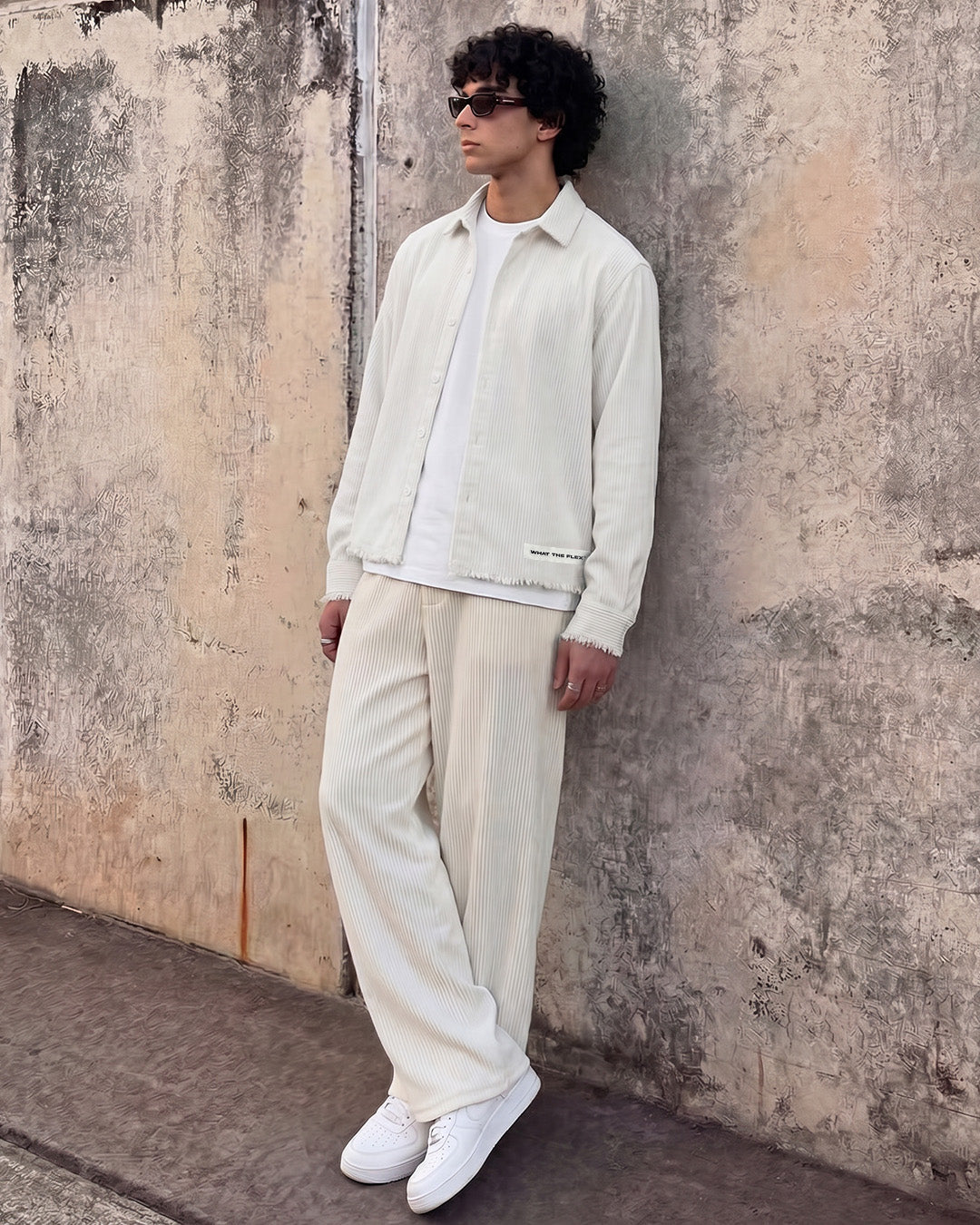 UrbanDrip Men's Oversized Textured Ribbed Graphic Shirt | Premium Off-White Streetwear