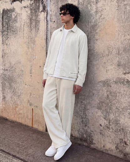 UrbanDrip Men's Oversized Textured Ribbed Graphic Shirt | Premium Off-White Streetwear