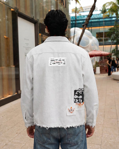 UrbanDrip Men's Oversized Textured Ribbed Graphic Shirt | Premium Off-White Streetwear