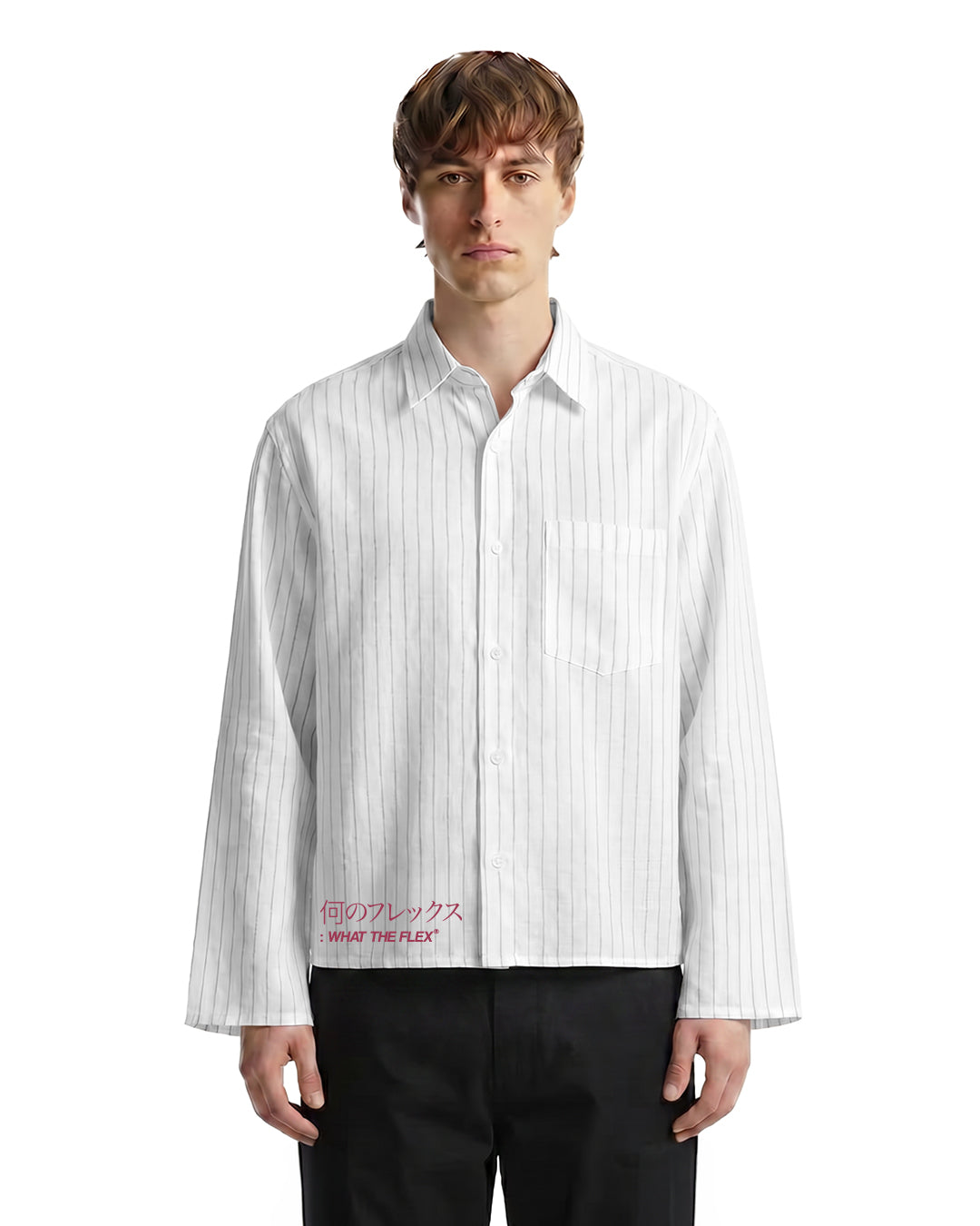 UrbanDrip Men's Oversized Japanese Graphic Pinstripe Shirt | Premium Streetwear