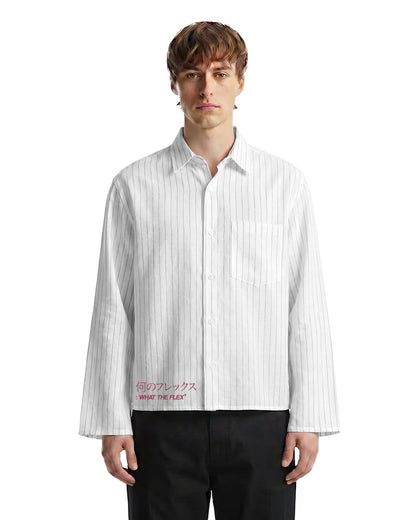 UrbanDrip Men's Oversized Japanese Graphic Pinstripe Shirt | Premium Streetwear