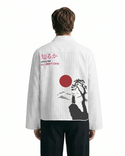 UrbanDrip Men's Oversized Japanese Graphic Pinstripe Shirt | Premium Streetwear