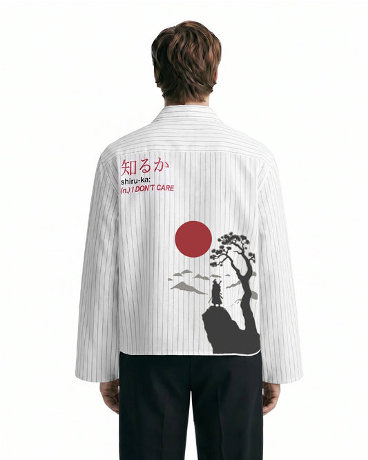 UrbanDrip Men's Oversized Japanese Graphic Pinstripe Shirt | Premium Streetwear