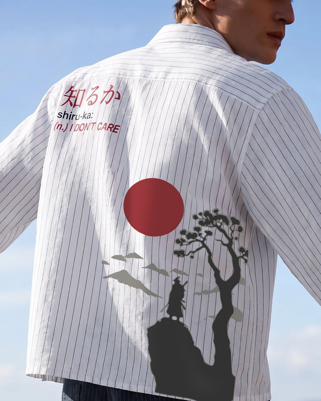 UrbanDrip Men's Oversized Japanese Graphic Pinstripe Shirt | Premium Streetwear