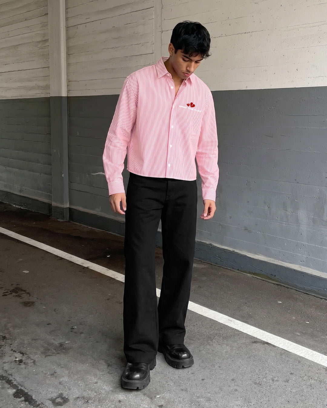 UrbanDrip Men's Oversized Pink Pinstripe Graphic Shirt | Premium Streetwear