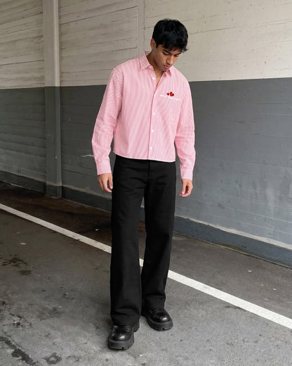 UrbanDrip Men's Oversized Pink Pinstripe Graphic Shirt | Premium Streetwear