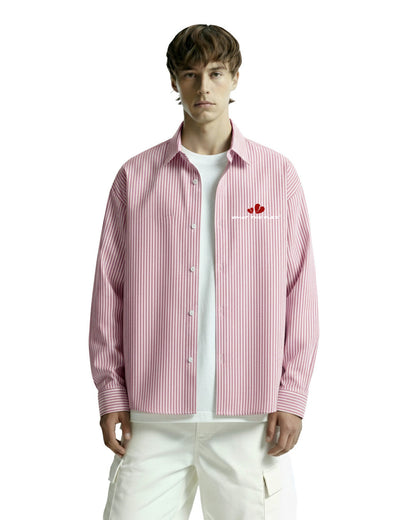 UrbanDrip Men's Oversized Pink Pinstripe Graphic Shirt | Premium Streetwear