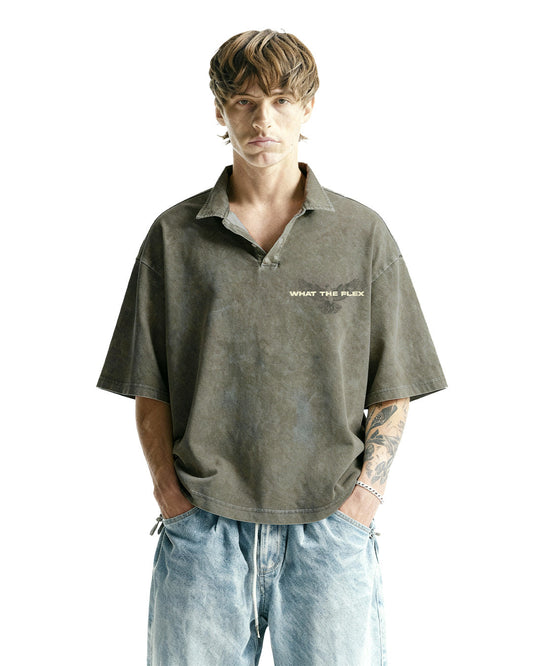 UrbanDrip Men's Oversized Acid Wash Polo T-Shirt | Premium Vintage Streetwear Tee