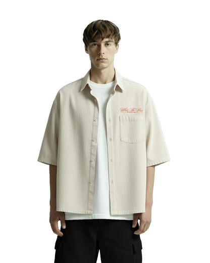 UrbanDrip Men's Oversized Off-White Textured Shirt | Premium Minimal Streetwear