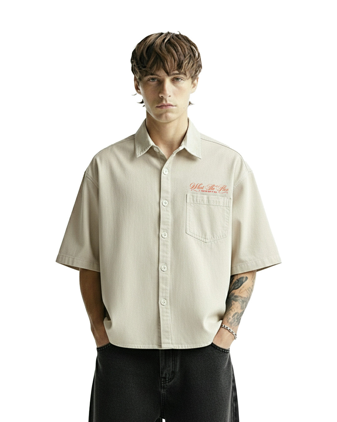 UrbanDrip Men's Oversized Off-White Textured Shirt | Premium Minimal Streetwear