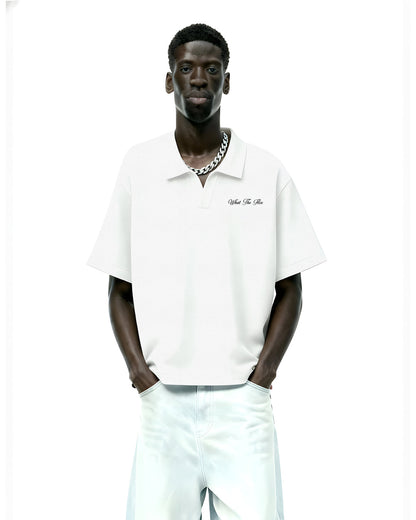 UrbanDrip Men's Oversized Waffle Knit Polo T-Shirt | Premium White Streetwear